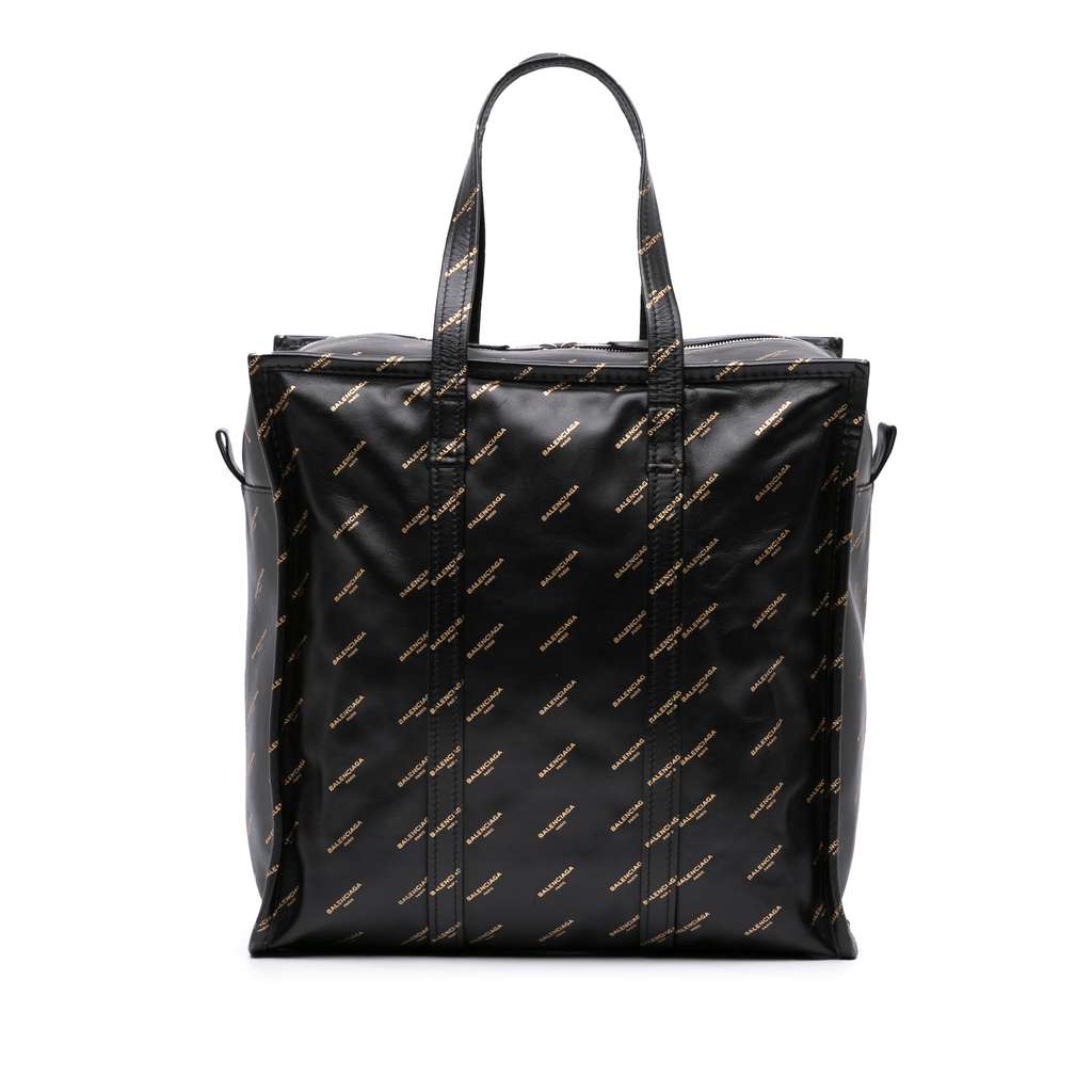 Balenciaga M Lambskin Allover Logo Bazar Shopper Satchel