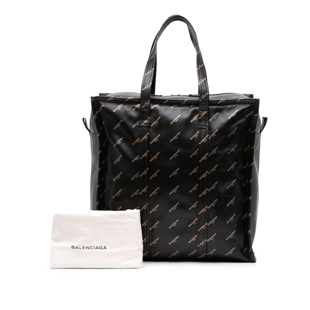 Balenciaga M Lambskin Allover Logo Bazar Shopper Satchel - Image 15