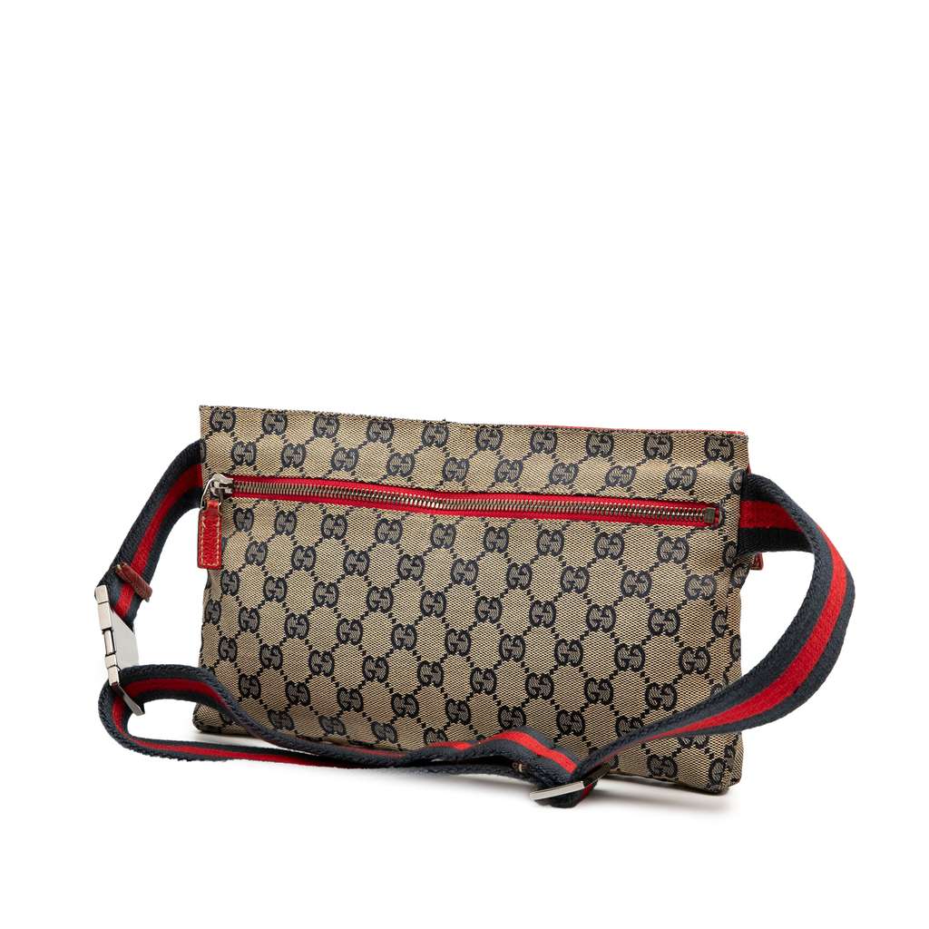 Gucci GG Canvas Web Double Pocket Belt Bag - Back view