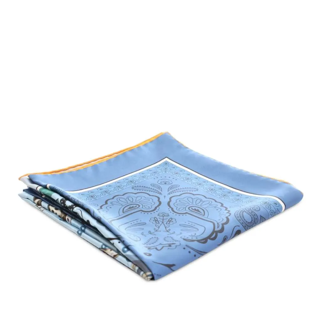 Hermès Guepards Bandana Double Face Silk Scarf Blue Silk Good - Front View