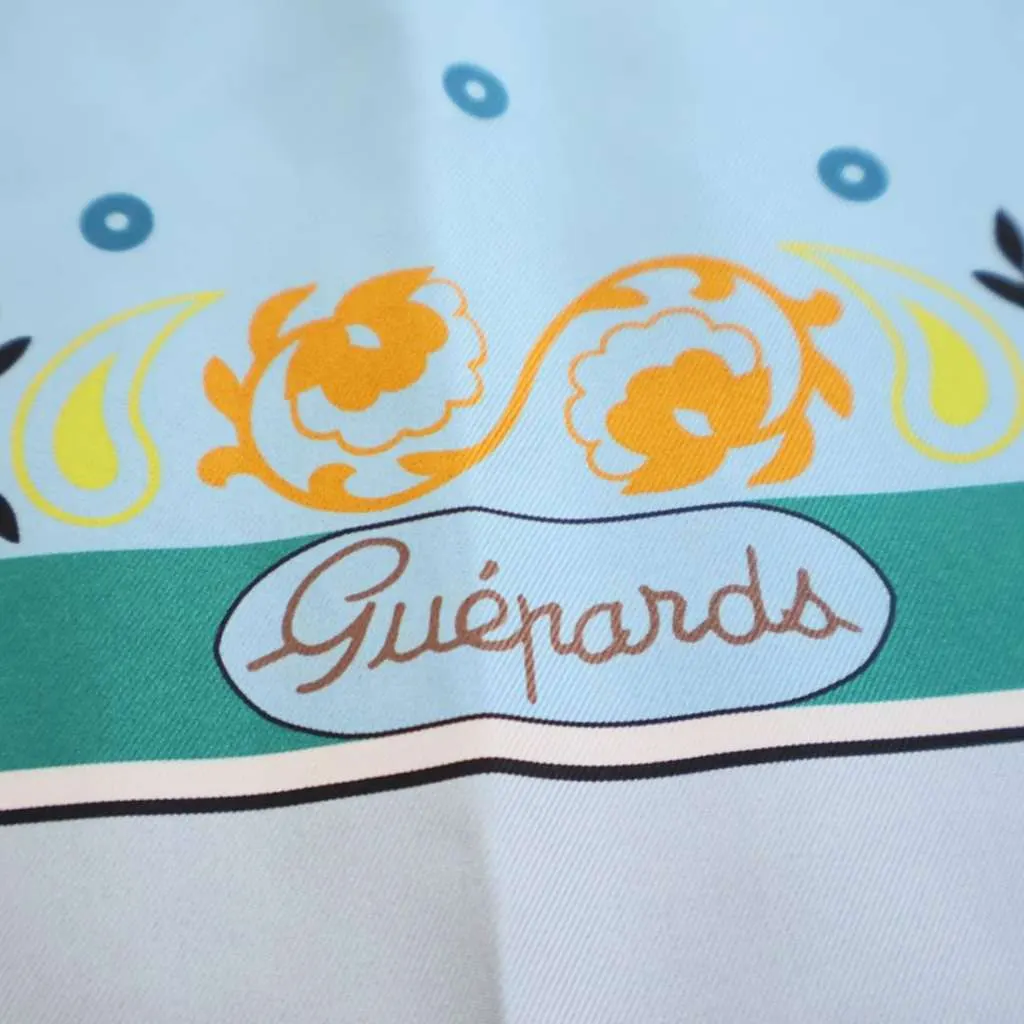 Hermès Guepards Bandana Double Face Silk Scarf Blue Silk Good - Back View