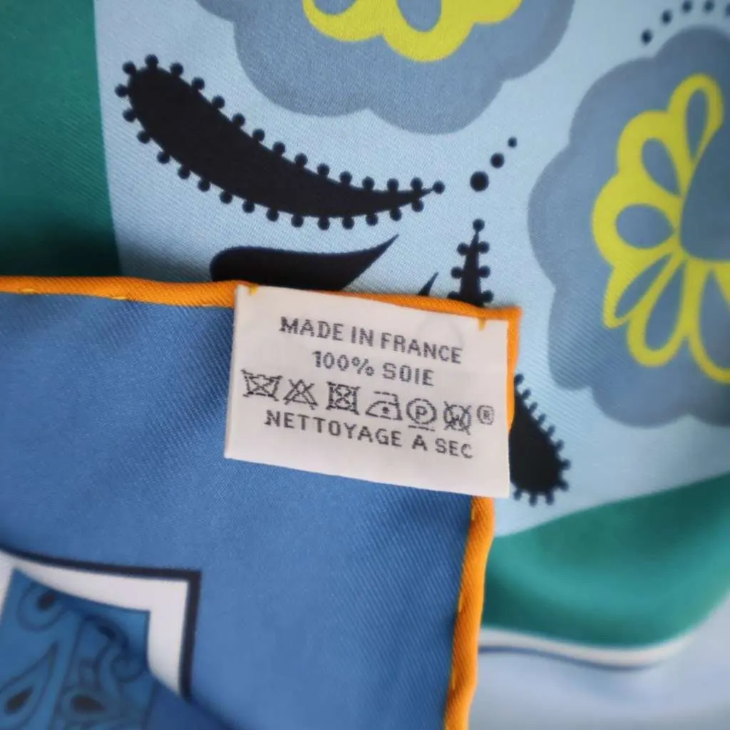 Hermès Guepards Bandana Double Face Silk Scarf Blue Silk Good - Inside View