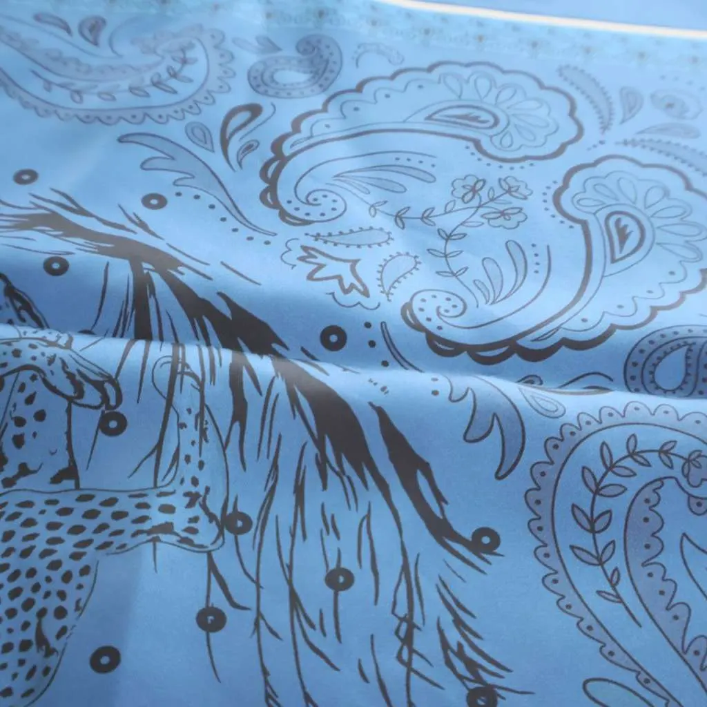 Hermès Guepards Bandana Double Face Silk Scarf Blue Silk Good - Model View