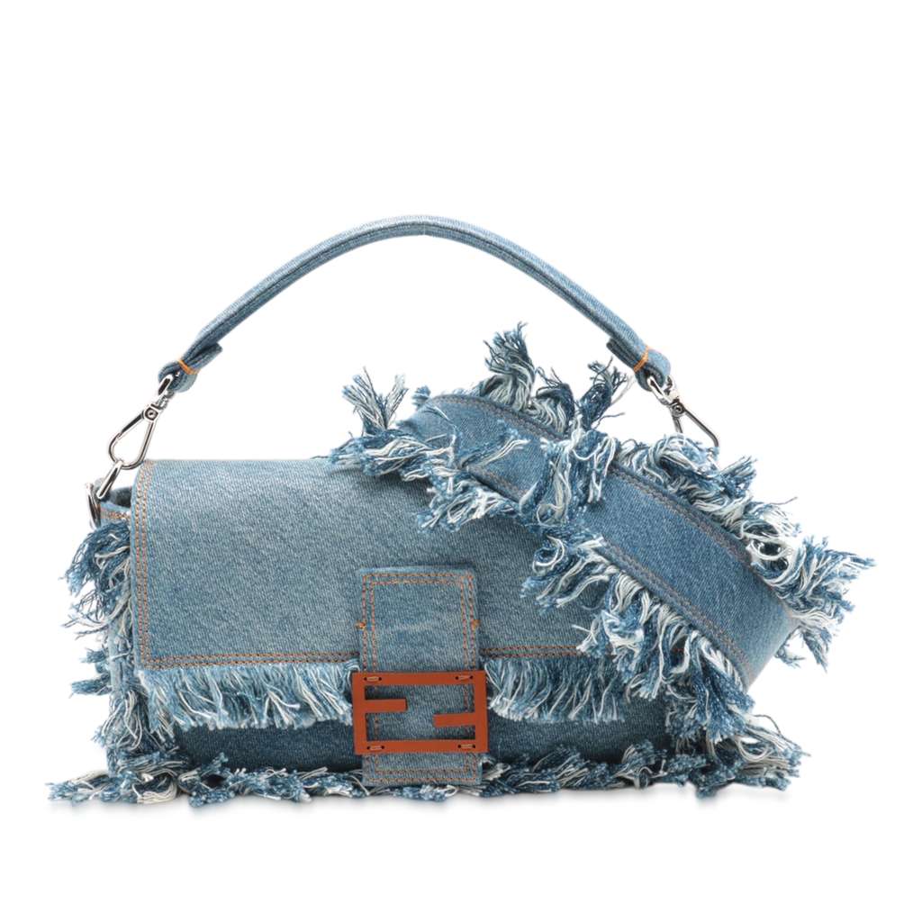 Fendi Frayed Denim Baguette Satchel