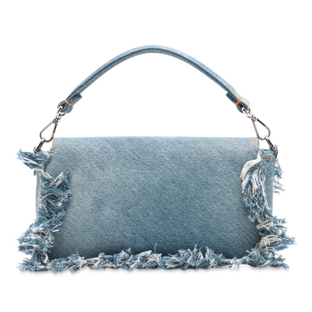 Fendi Frayed Denim Baguette Satchel - Back view