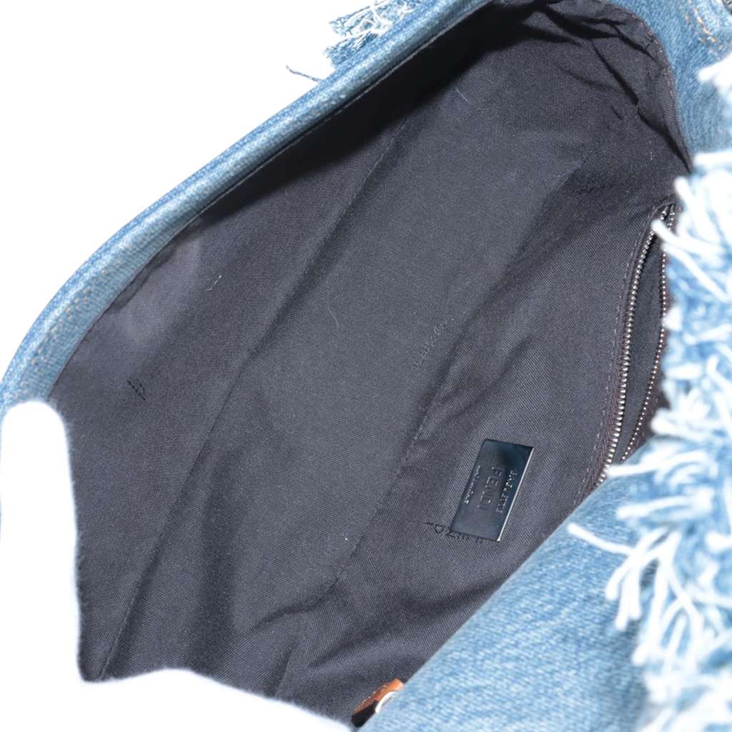Fendi Frayed Denim Baguette Satchel - Image 6