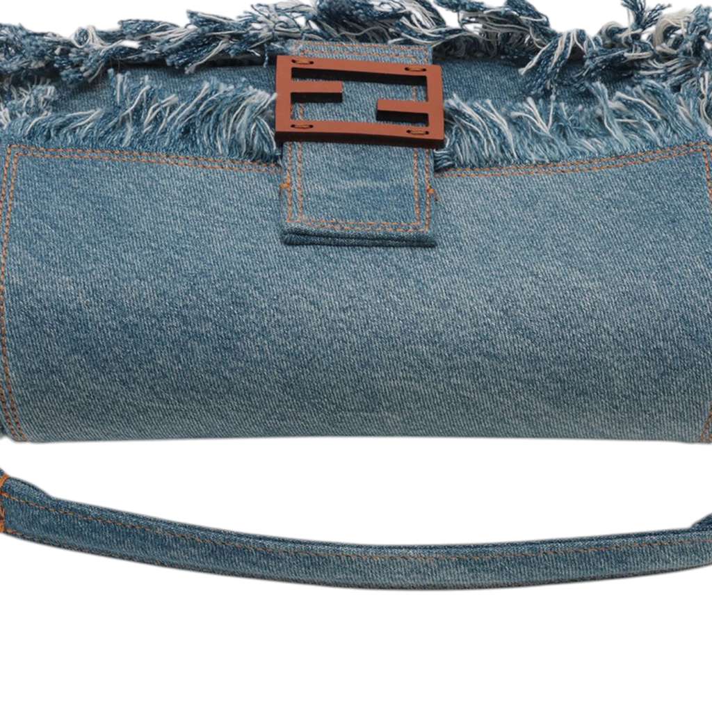 Fendi Frayed Denim Baguette Satchel - Image 10