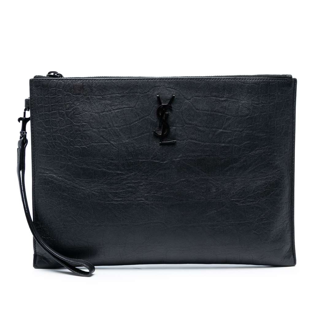 Saint Laurent Croc Embossed Monogram Zip Pouch