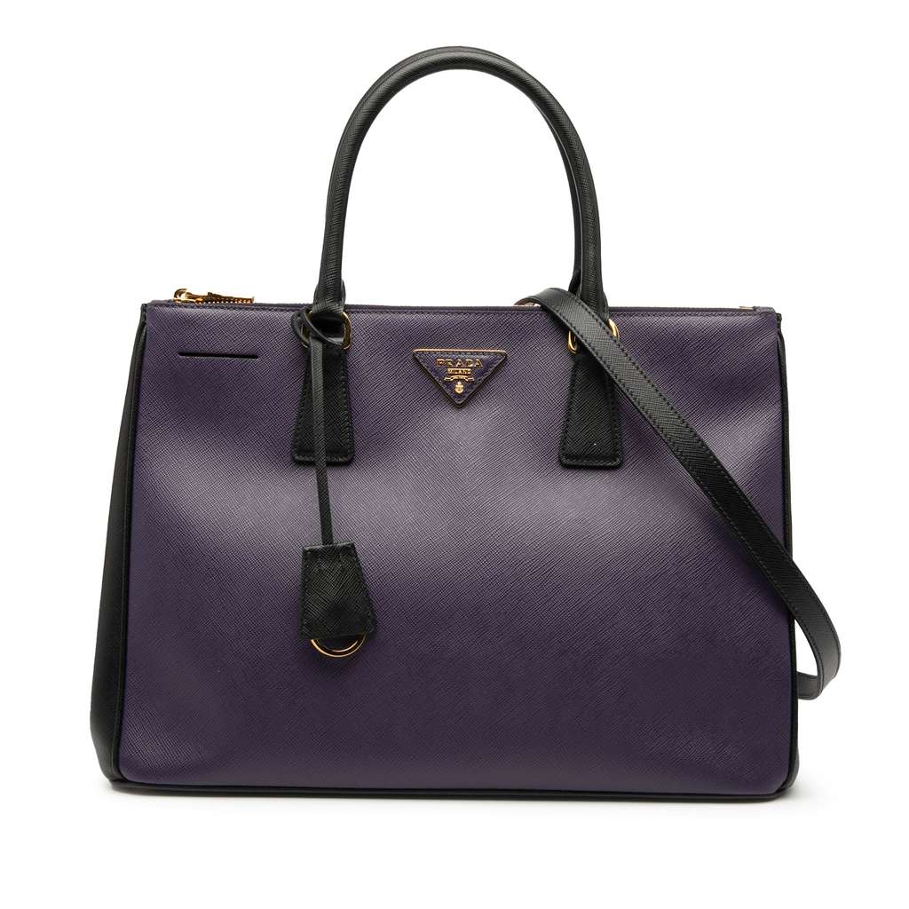 Prada Medium Bicolor Saffiano Lux Galleria Double Zip Satchel