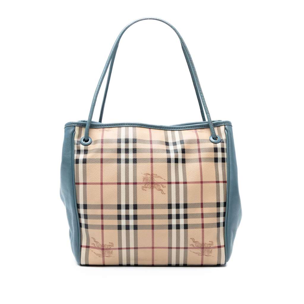 Burberry Small Leather Trimmed Haymarket Check Coated Canvas Canterbury Tote