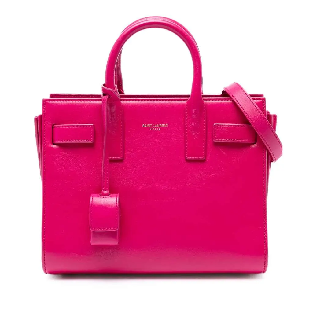 Saint Laurent Nano Leather Sac De Jour Satchel Pink Leather Good - Front View