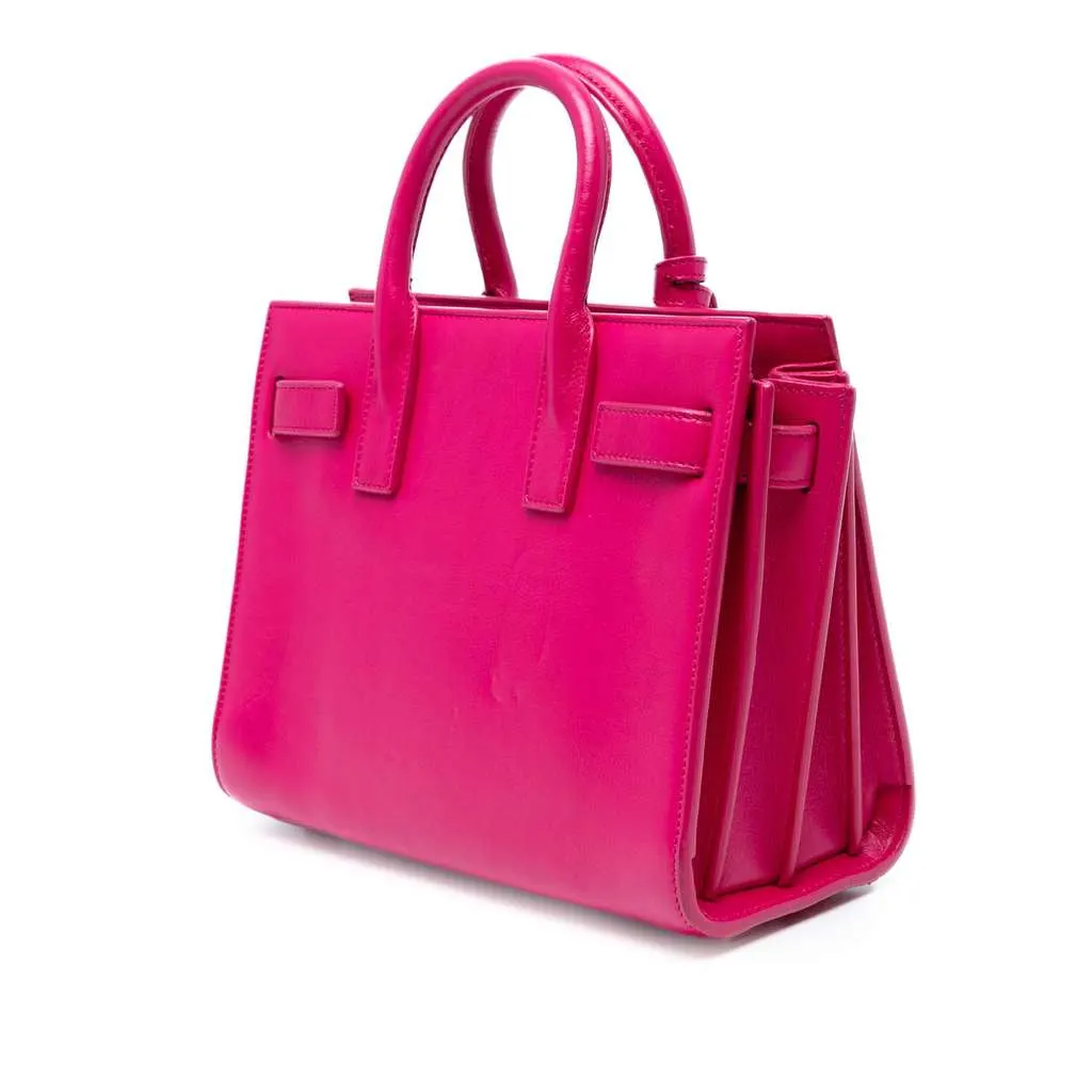 Saint Laurent Nano Leather Sac De Jour Satchel Pink Leather Good - Back View