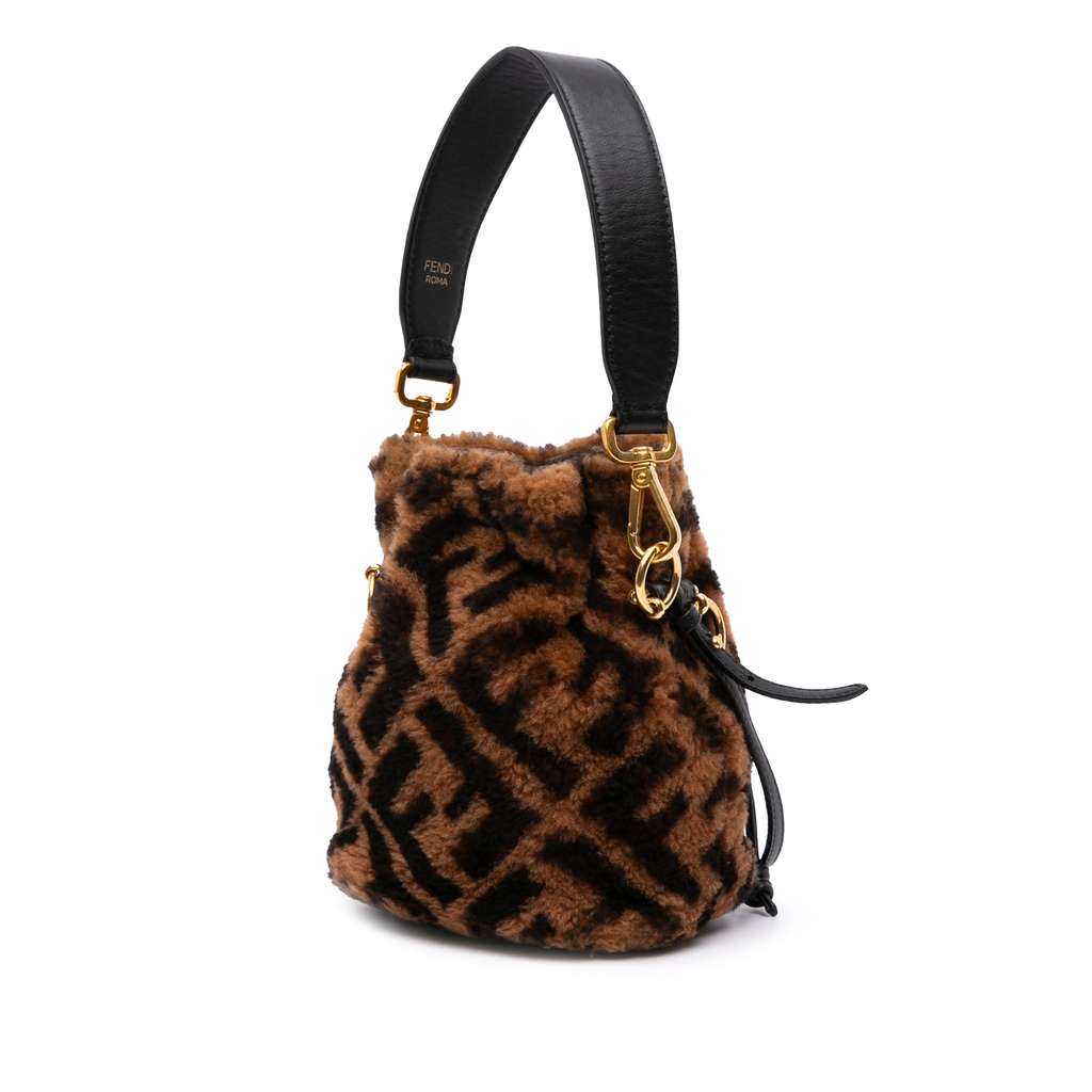 Fendi Mini Zucca Shearling Mon Tresor Bucket Bag - Back view