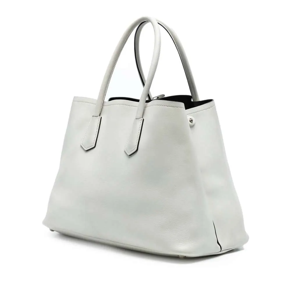 Prada Large City Calf Double Satchel White Leather Good - Back View