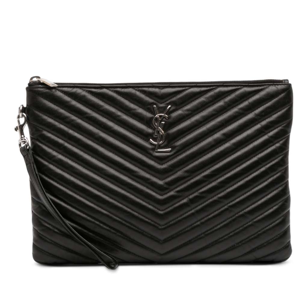 Saint Laurent Quilted Chevron Leather Monogram Document Holder
