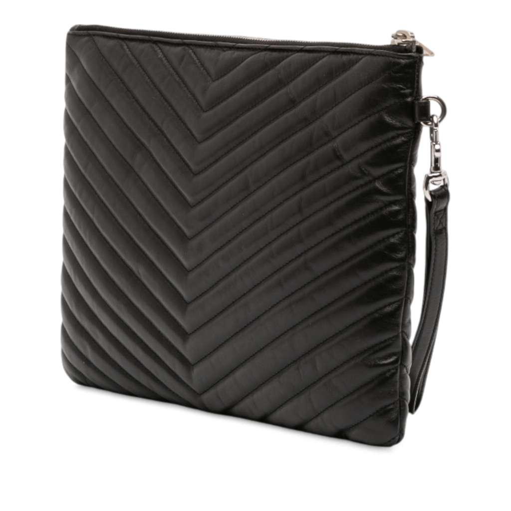 Saint Laurent Quilted Chevron Leather Monogram Document Holder - Back view