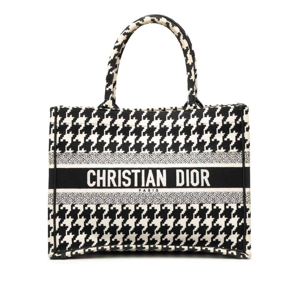Dior Medium Canvas Houndstooth Embroidered Book Tote