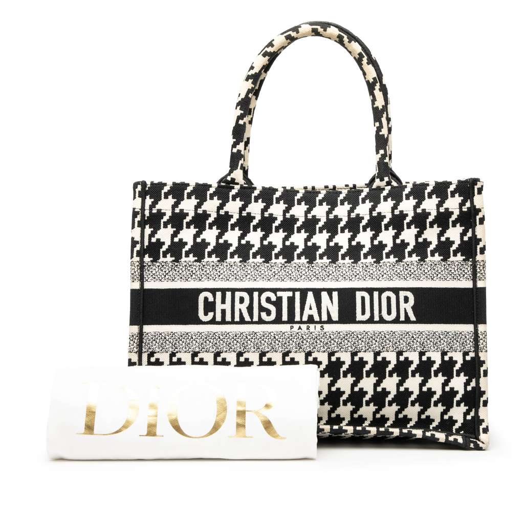 Dior Medium Canvas Houndstooth Embroidered Book Tote - Image 11