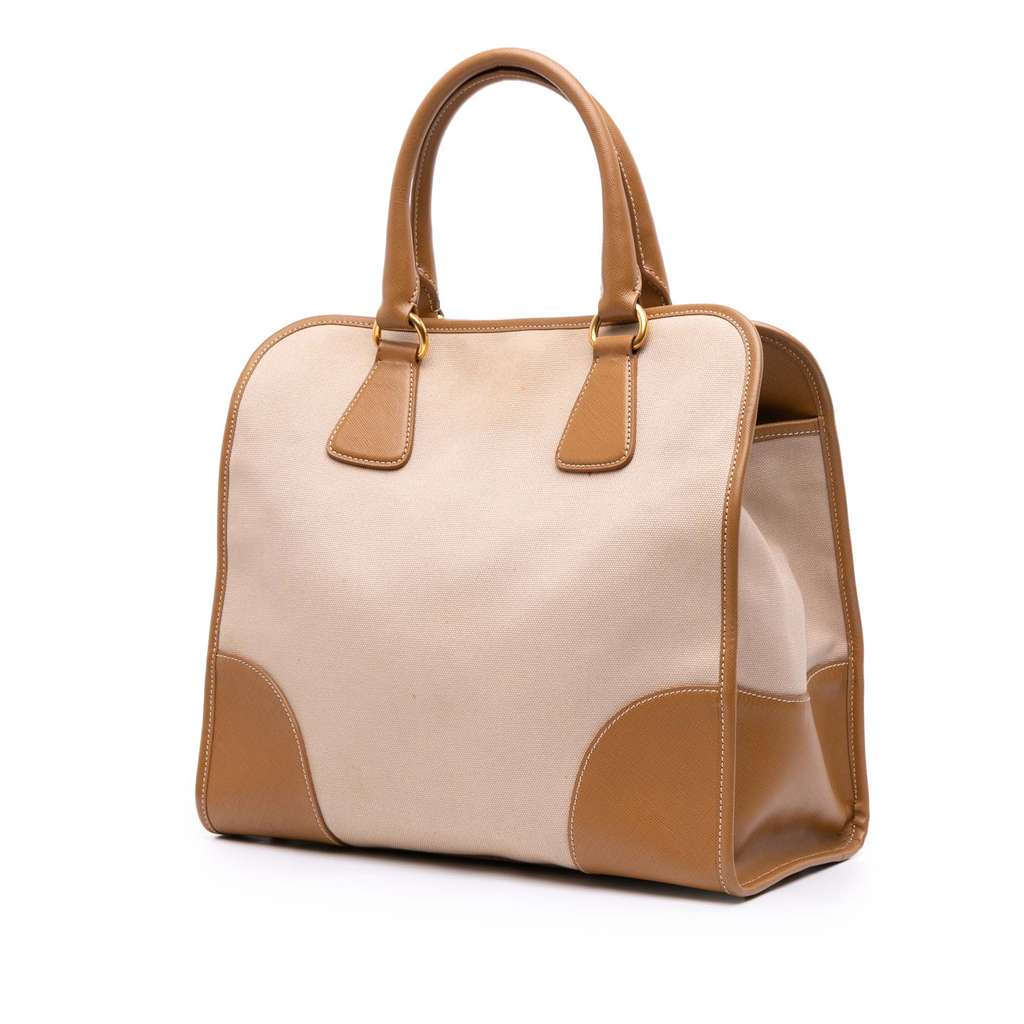 Prada Saffiano Trimmed Canvas Canapa Satchel - Back view