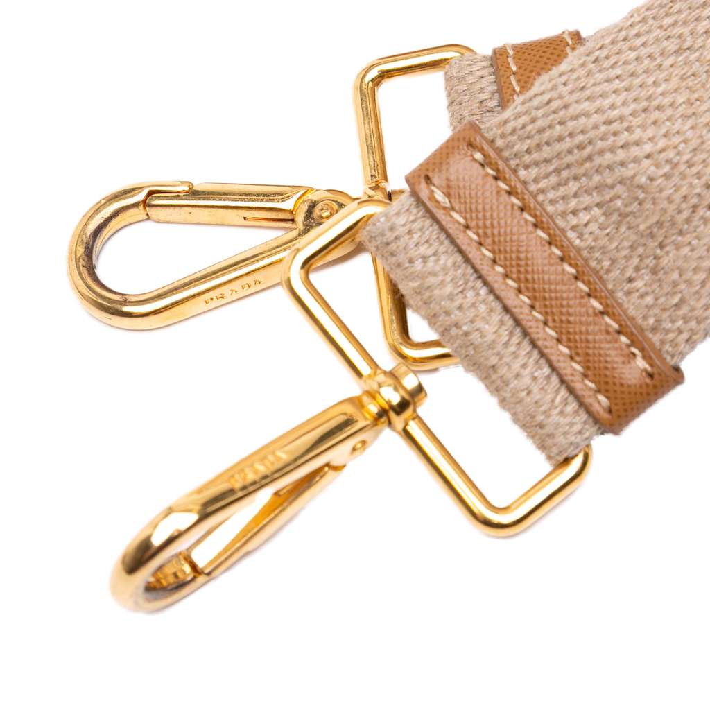 Prada Saffiano Trimmed Canvas Canapa Satchel - Image 14