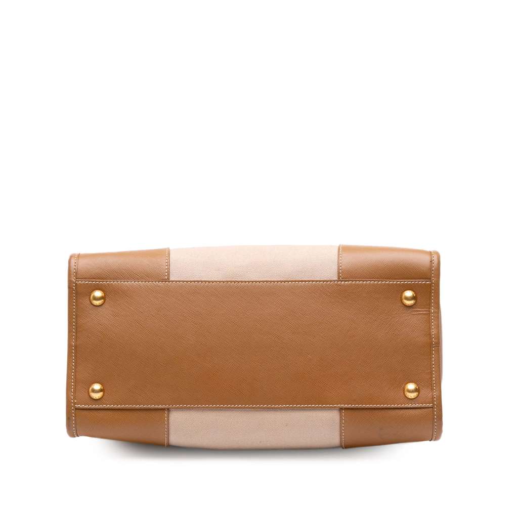 Prada Saffiano Trimmed Canvas Canapa Satchel - Image 6
