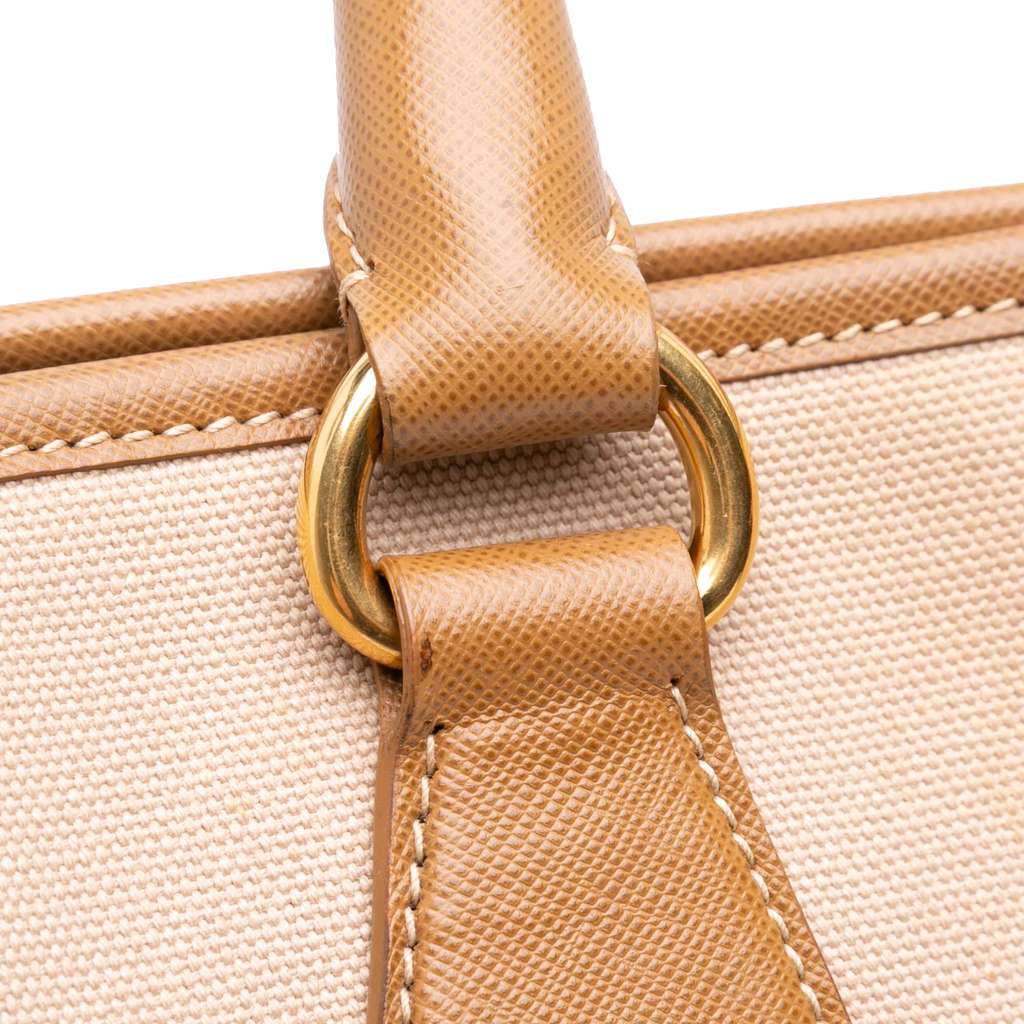 Prada Saffiano Trimmed Canvas Canapa Satchel - Image 12
