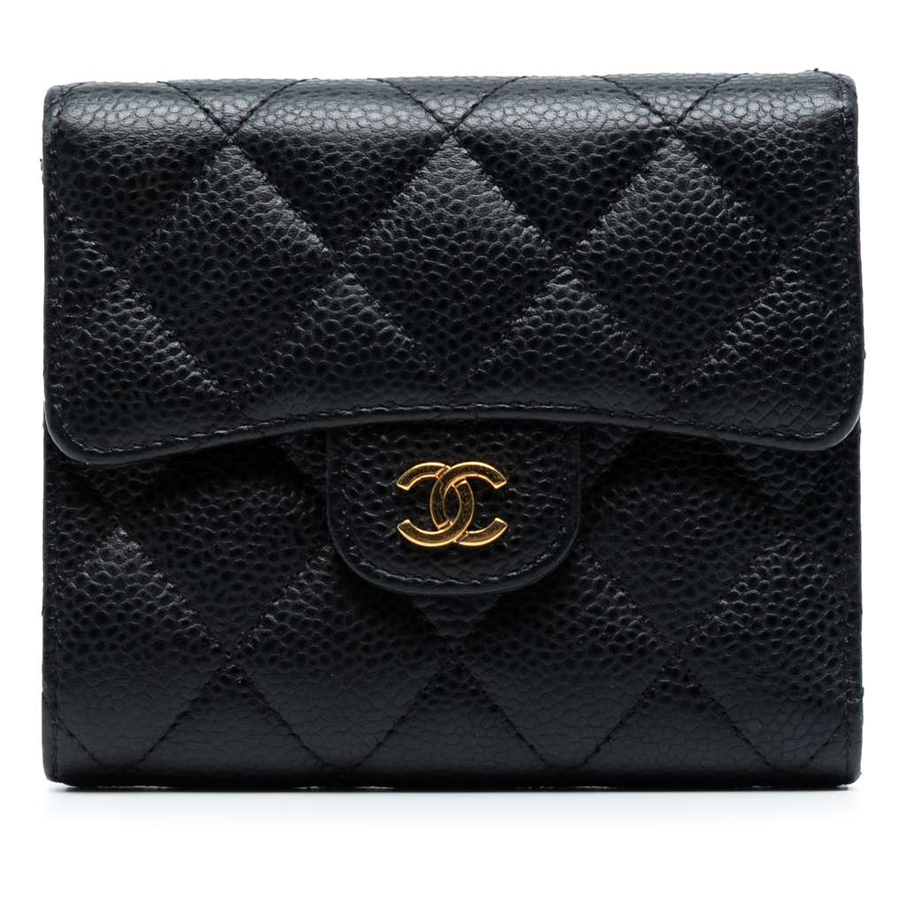 Chanel CC Quilted Caviar Compact Flap Wallet