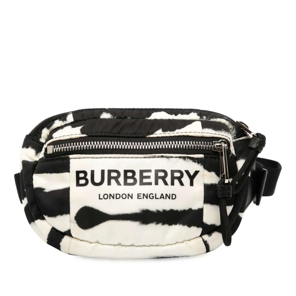 Burberry Zebra Print Nylon Logo Cannon Belt Bag White Very good - Front View