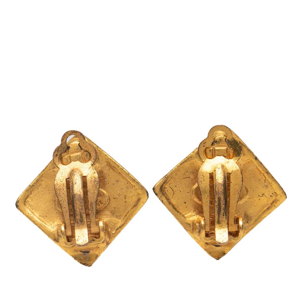 Chanel Gold Plated CC Rhombus Clip On Earrings - Back view