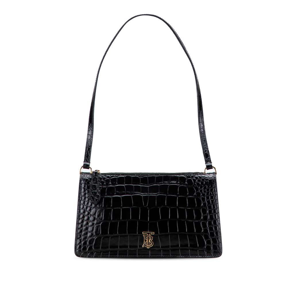Burberry Small Crocodile Embossed Leather TB Shoulder Bag