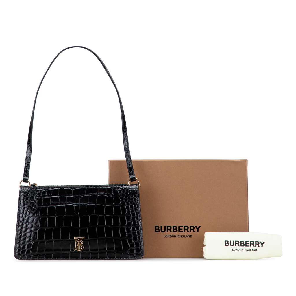 Burberry Small Crocodile Embossed Leather TB Shoulder Bag - Image 12