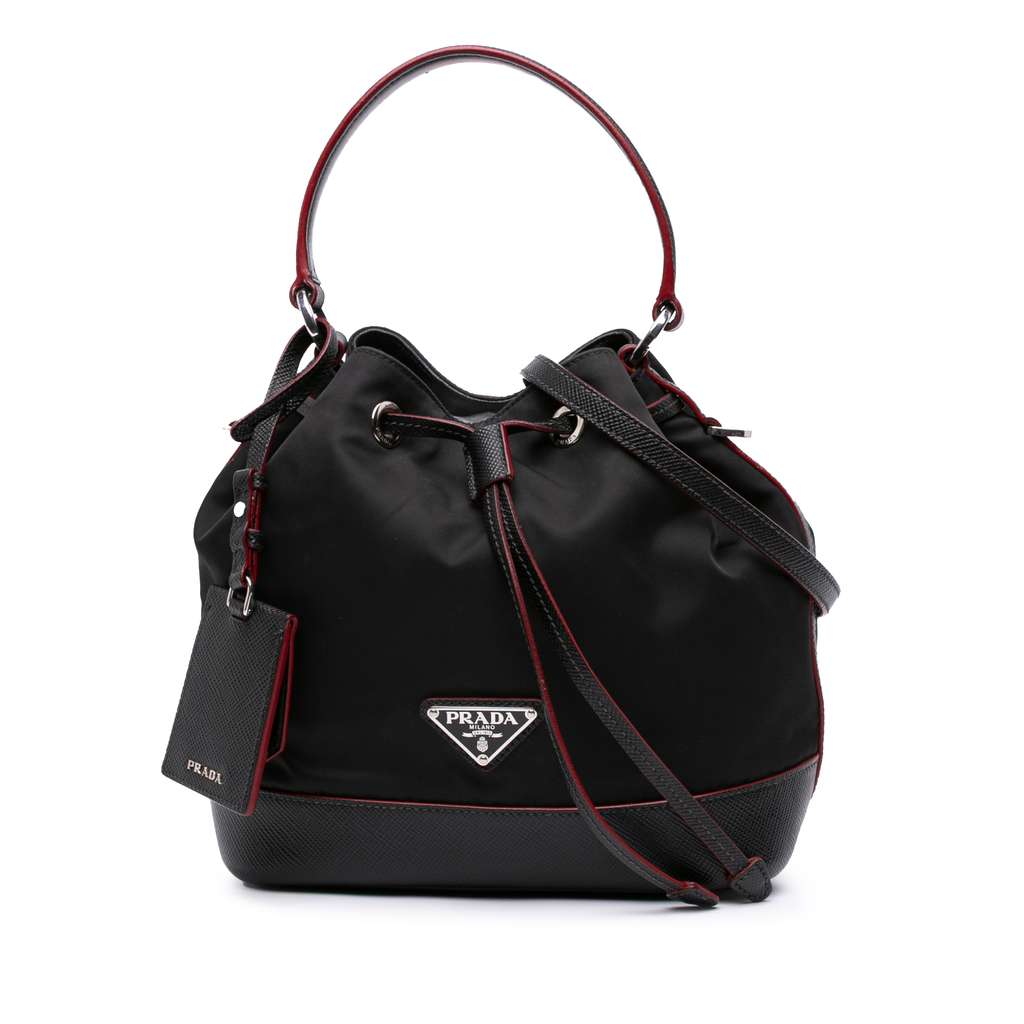 Prada Saffiano Trimmed Tessuto Bucket Bag
