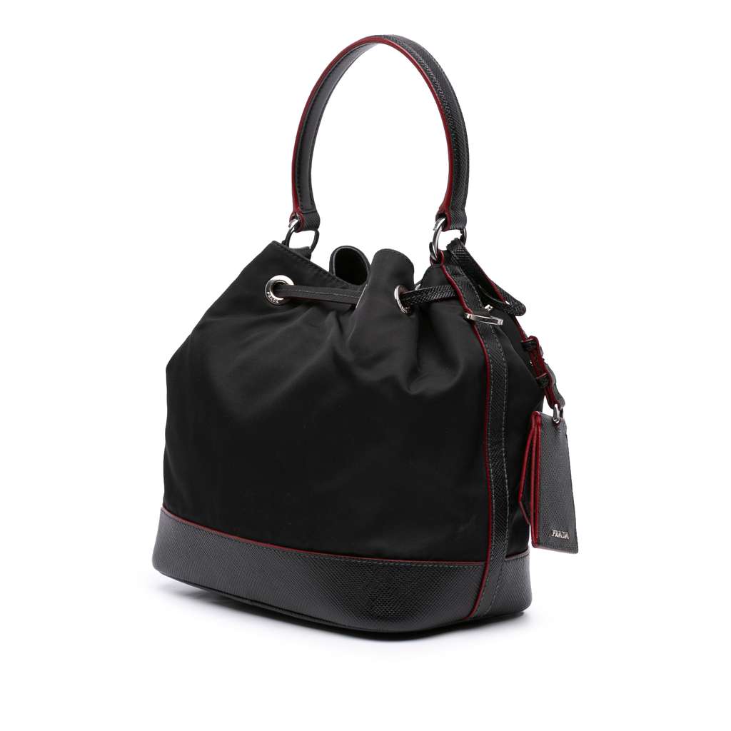 Prada Saffiano Trimmed Tessuto Bucket Bag - Back view