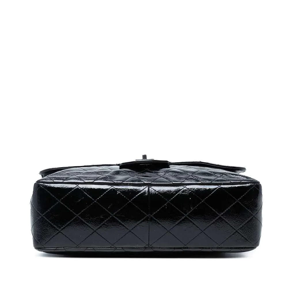Chanel Jumbo Classic Crinkled Patent Single Flap Blue Leather Good - Inside View