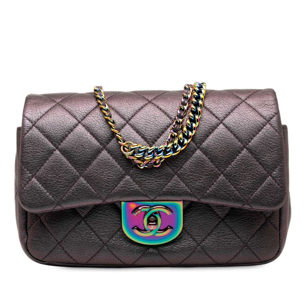 Chanel Small Iridescent Goatskin Rainbow Hardware Double Carry Waist Chain Flap