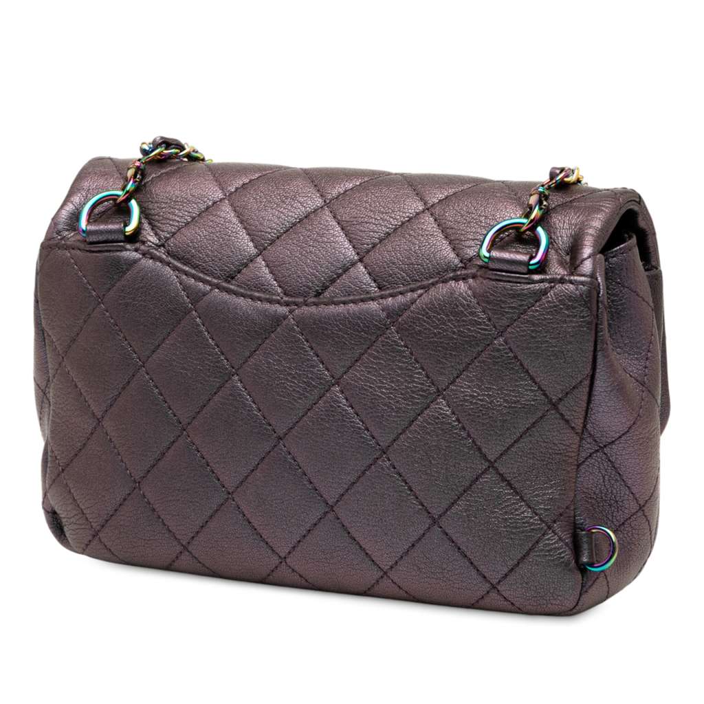 Chanel Small Iridescent Goatskin Rainbow Hardware Double Carry Waist Chain Flap - Back view