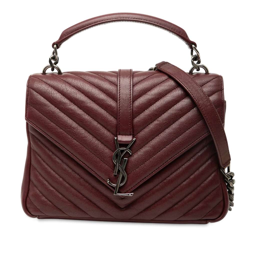 Saint Laurent Medium Chevron Sheepskin Monogram College Satchel