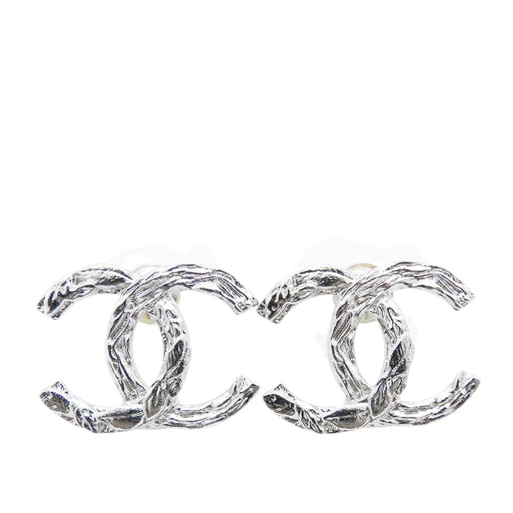 Chanel Silver Plated CC Push Back Earrings