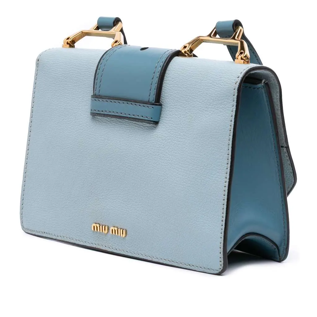 Miu Miu Goatskin Madras Soft Calf Crystal Embellished Crossbody Blue Leather Good - Back View
