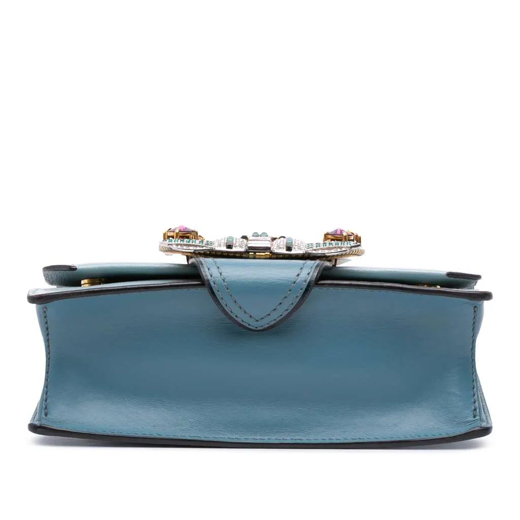 Miu Miu Goatskin Madras Soft Calf Crystal Embellished Crossbody Blue Leather Good - Inside View