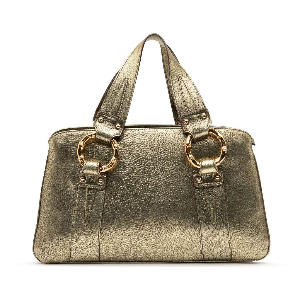 Gucci Metallic Calfskin Metal Bamboo Handbag