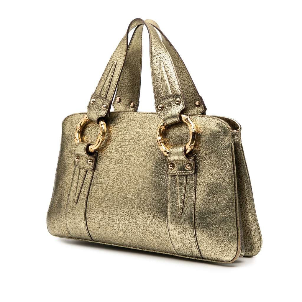Gucci Metallic Calfskin Metal Bamboo Handbag - Back view
