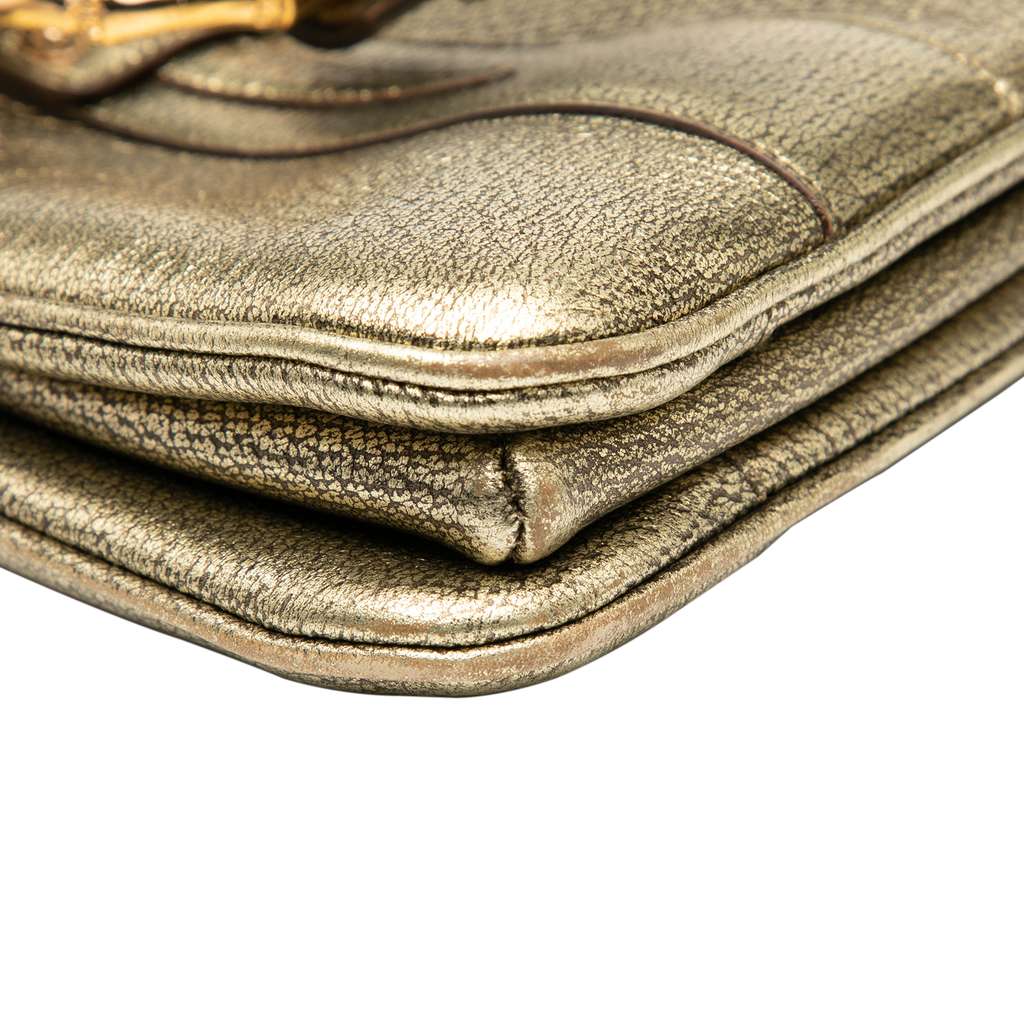 Gucci Metallic Calfskin Metal Bamboo Handbag - Image 10