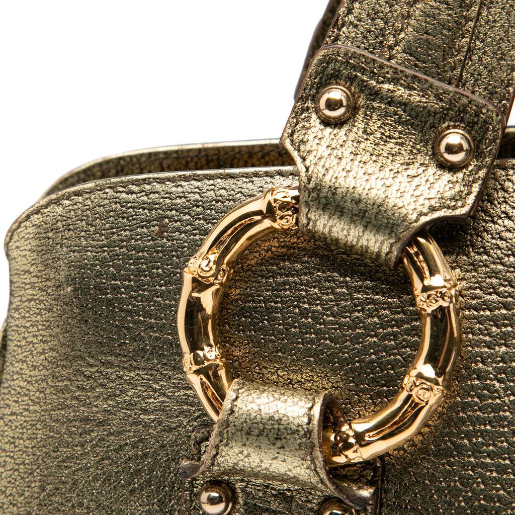 Gucci Metallic Calfskin Metal Bamboo Handbag - Image 11