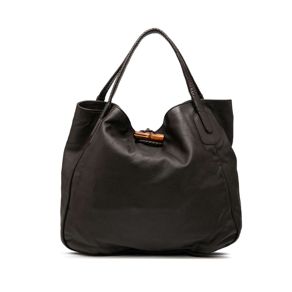 Gucci Large Pebbled Deerskin Bamboo Hip Tote
