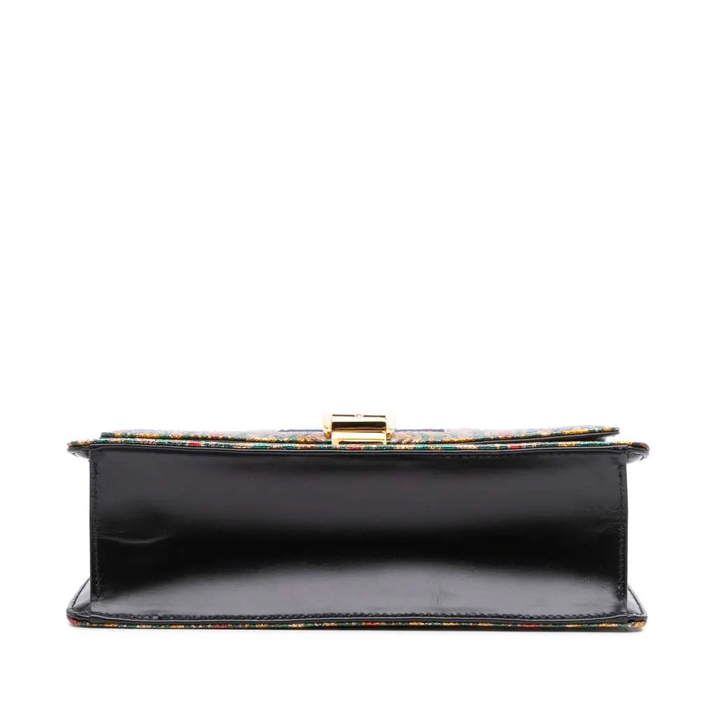 Gucci Small Canvas Brocade Sylvie Satchel Gold Canvas Good - Inside View
