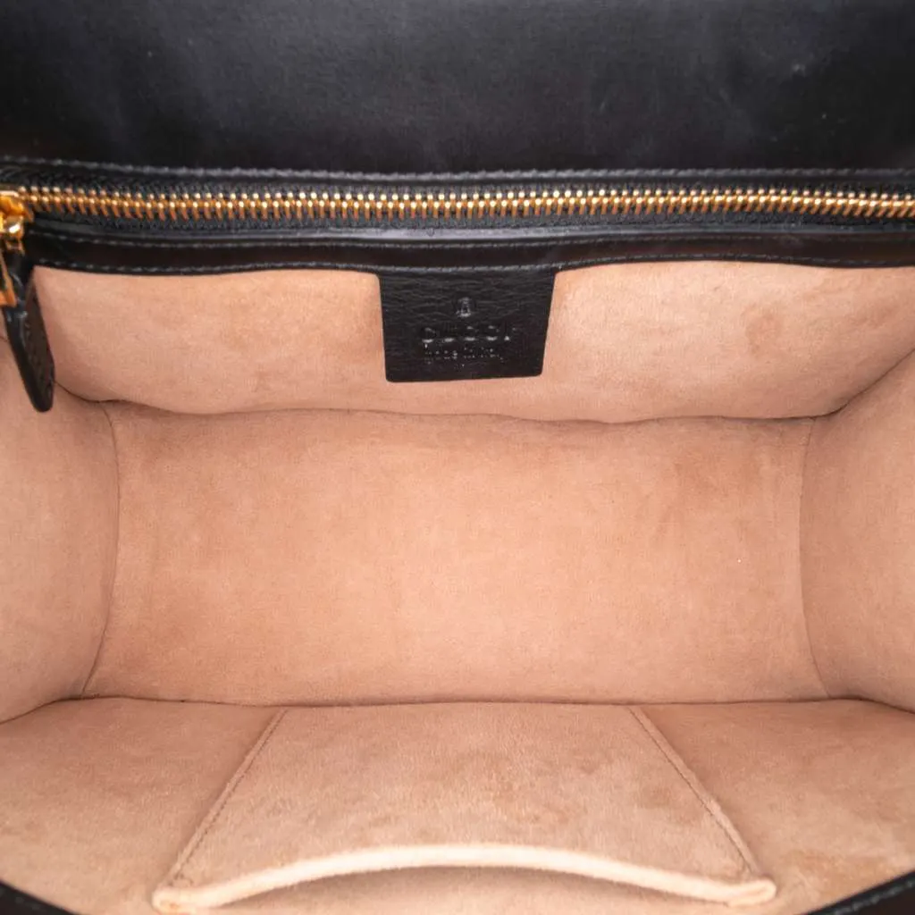 Gucci Small Canvas Brocade Sylvie Satchel Gold Canvas Good - Model View