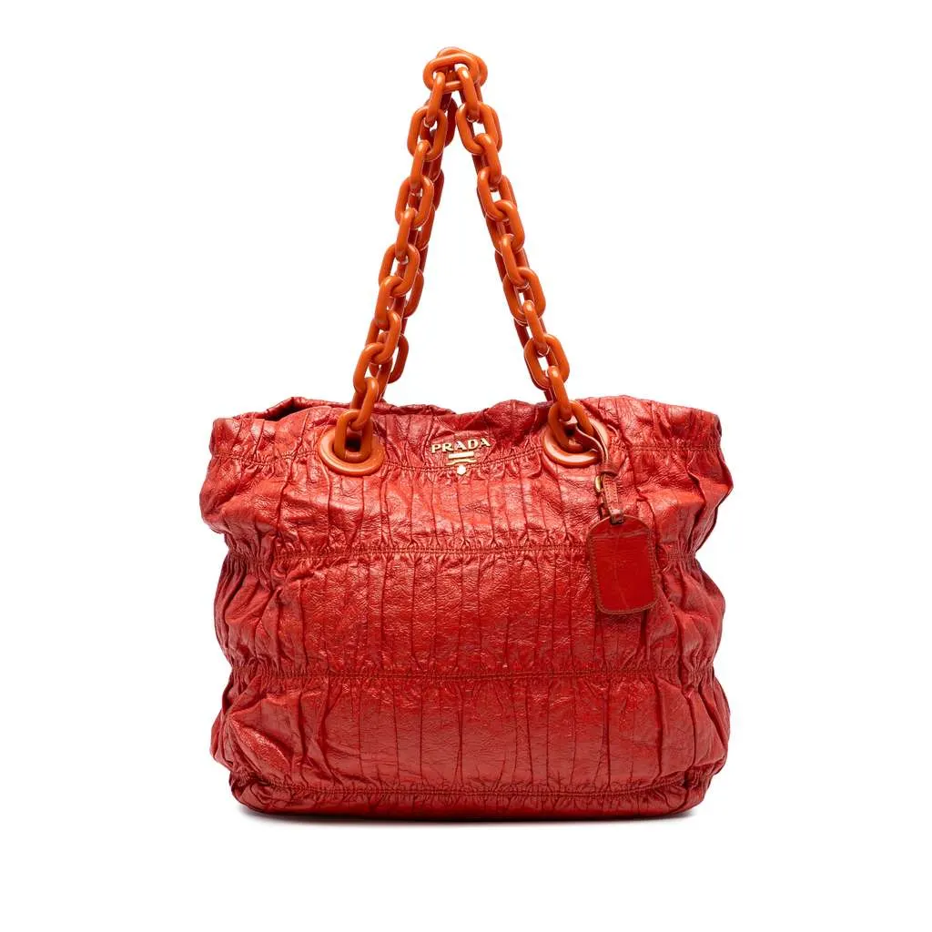 Prada Vernice Gaufre Chain Tote Orange Leather Good - Front View