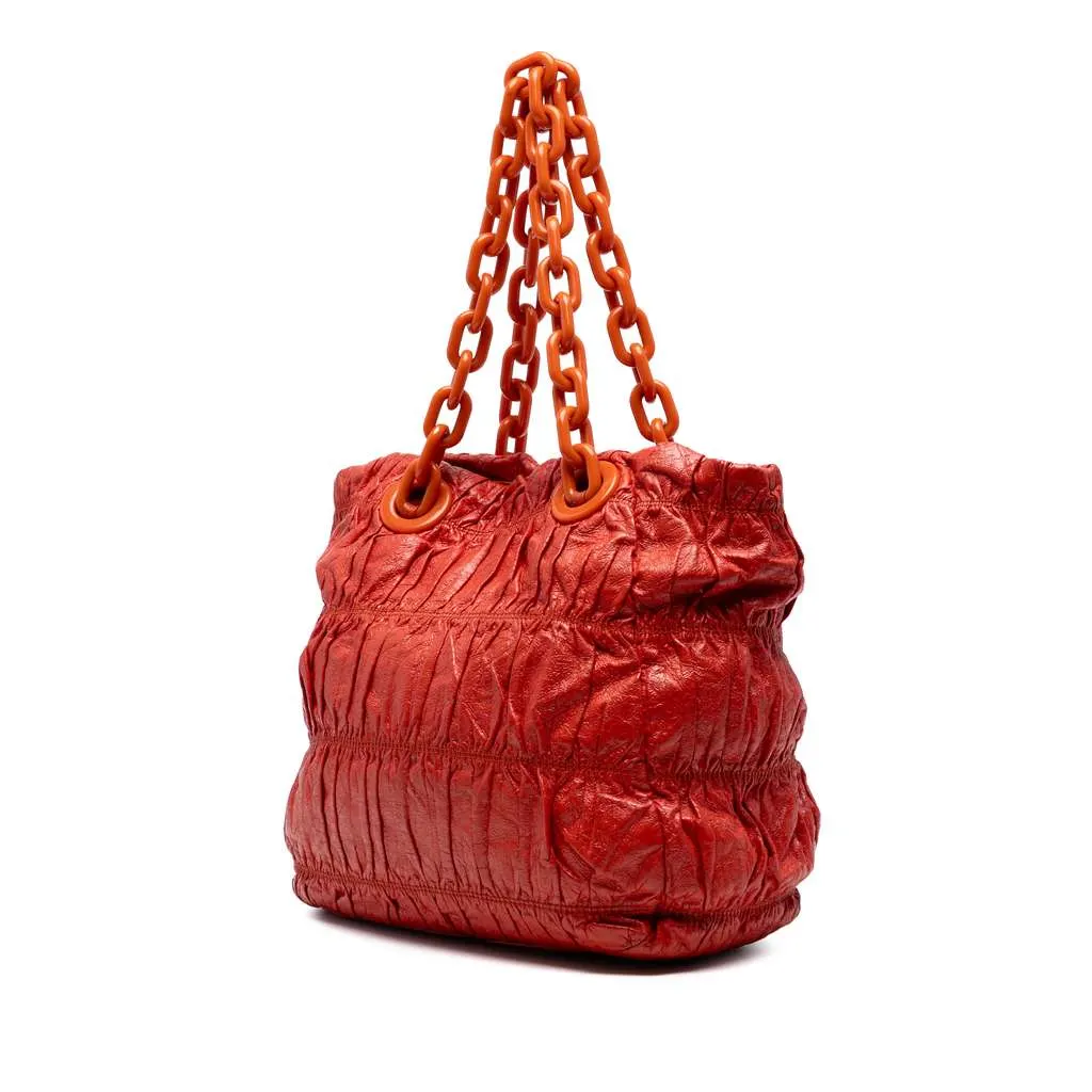 Prada Vernice Gaufre Chain Tote Orange Leather Good - Back View