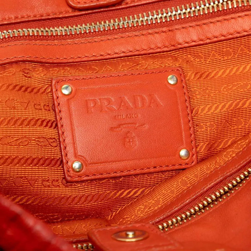 Prada Vernice Gaufre Chain Tote Orange Leather Good - Box View